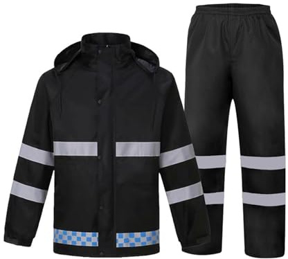 OlyljpinZ Impermeabile Unisex Tuta Ultra-lite Impermeabile Antivento con Cappuccio Set di Giacca e Pantaloni da Pioggia Lavoro Tuta Impermeabile con Striscia Riflettente Sicura