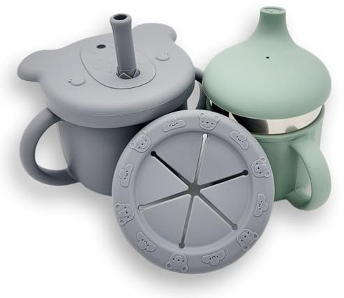 2 Vasos Aprendizaje Bebé, Vasos de Silicona Bébe, Copos Bebe, Vaso con Asa antigoteo, Pack de Vaso Antiderrame y Taza Aprendizaje 2 en 1, Magic Cup Baby, Taza convertible para beber y comer. (NIÑOS)