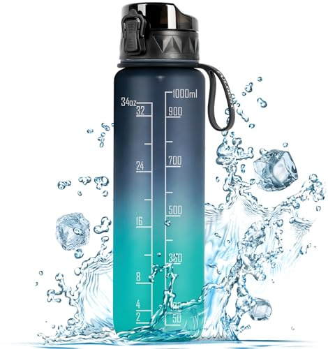 FULDENT Trinkflasche 1L Sport Wasserflasche BPA Frei Mit Rutschfest Gummi Grip - Geeignet für Fahrrad, Outdoor, Schule, Gym