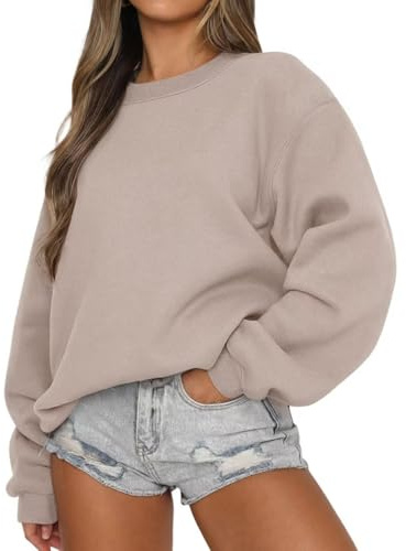 LACOZY Felpe da Donna a Maniche Lunghe Girocollo Casual Maglioni Pullover Oversize Sciolti Autunno Top Giubbotti, Grigio caffè., XXL