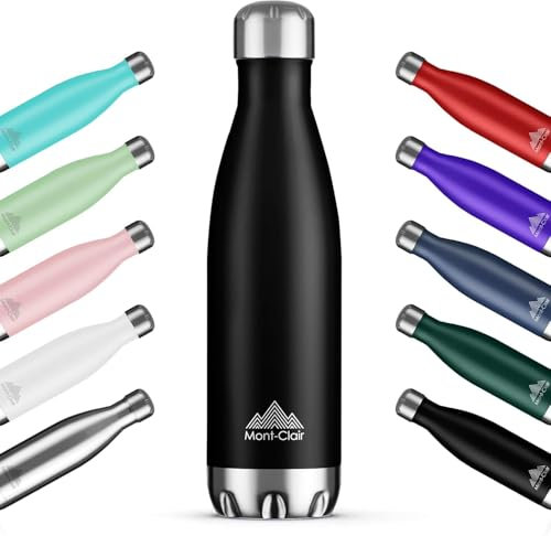 Mont-Clair H2O Stainless Steel Water Bottle, Vacuum Insulated - BPA Free, 12h Hot & 24h Cold Drinks, Metal Water Bottle 750ML Leakproof, Ideal for Adult, Kids, Running - Black