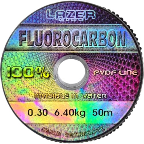 LAZER LINE Fluorocarbon Angelschnur 50m Dia 0,30mm Test 6,4kg - Transparent Vorfachschnur für Hecht Zander Barsch Forelle Karpfen - Fluorocarbon Vorfach - Raubfish Angeln Schnur – Flourocarbonschnur