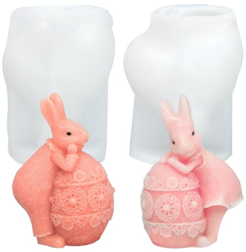 Augesak 2 Pièces Moule en Silicone Lapin Pâques, Moule à Bougie Lapin 3D, Moules de Moulage pour Bougies de Lapin de Pâques, Moule de Bougie de Silicone pour Bougies en Plâtre en Résine époxy