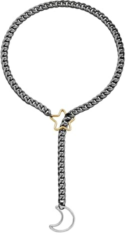 ZENGSING Slip Kette Lariat Y Choker Halskette Edelstähle Slip Chain Halskette Schwarz/Silber/Gold O-Ring Slipkette Punk Rock Gothic Ketten für Frauen Männer (Schwarz-2)