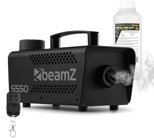 beamz S550 550W Portable Fog Machine with Remote Control, 1L Smoke Liquid, Compact Party Effect Equipment for DJ Events, Stage Performances and Home Use