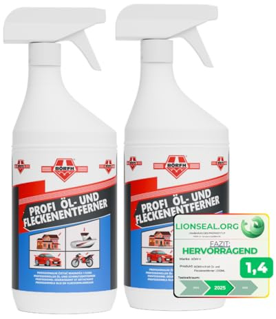 BÖRFH Profi Öl- & Fleckenentferner (2x 1000ML) – Kraftvolle Reinigung für Werkstatt, Garage & Haushalt | Entfernt Öl, Fett & hartnäckige Flecken mühelos