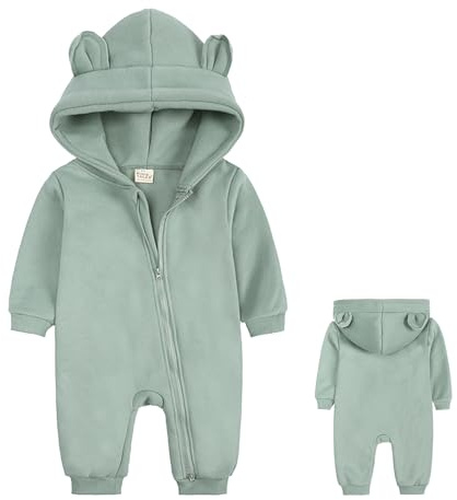 Fairy Baby Newborn Baby Boys Girls Hooded Romper Long Sleeve Bear Ears Hoodie Baby Jumpsuit with Zip Spring and Autumn Bodysuit Cyan 0-3 Months