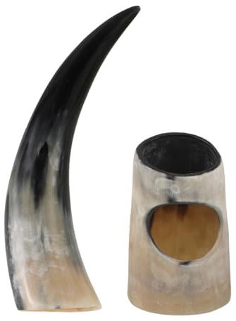 UKCOCO Corne à Boire Viking Grosse Capacité 25-30 Cm en Corne de Bœuf Naturelle Robuste pour Amateurs de Bière Décoration Médiévale et Rustique Unique Artisanale