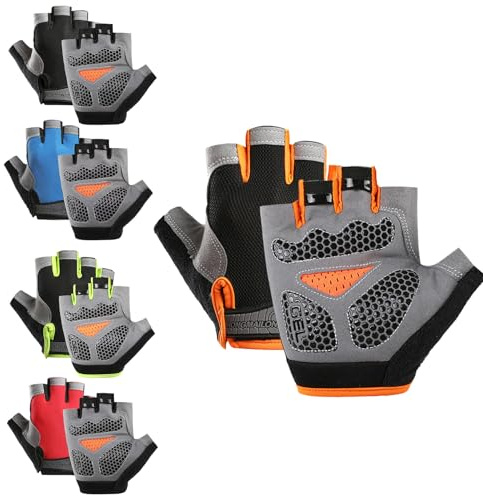 GWAWG Guantes de ciclismo de medio dedo, gruesos, antideslizantes, acolchados, sin dedos, guantes de bicicleta de montaña para hombres y mujeres, escalada, equitación, fitness (naranja)