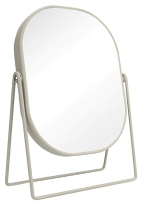 Jean & Len Specchio cosmetico in ferro robusto e resistente ai graffi, finitura opaca ed elegante in beige, retro con ingrandimento 3x, specchio ovale piccolo 20 x 27 cm