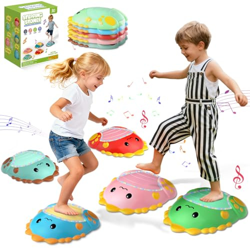 Toys Stepping Stones for Kids Toddler: 5Pcs Upgraded Light up & Music Non-Slip Sensory Balance Toys with 5 Rechargeable Batteries - Indoor/Outdoor Montessori Toy - Great Gift for Boy Girl Ages 3+