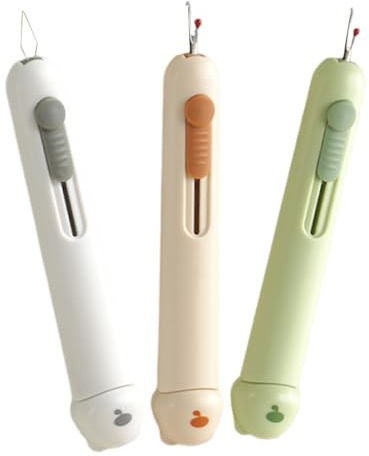 EPIGEIST 3 Pezzi Rimuovi Cuciture e Infila Aghi con Design Compatto e Orso Cartone in Verde Giallo e Grigio per Ricamo e Riparazioni Semplici