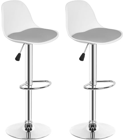 HUOLE Sgabello da Bar Moderno Sgabello Alto con schienale in Simipelle Sedia Alta da Cucina Regolabile Girevole,2 pezzi (bianco + grigio chiaro)