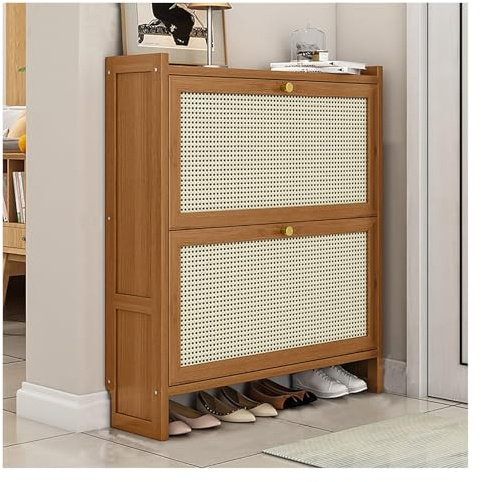 Scarpiera moderna autoportante per ingresso, sottile, in legno, con ante nascoste, soluzione di archiviazione per corridoio, design salvaspazio, elegante contenitore per calzature