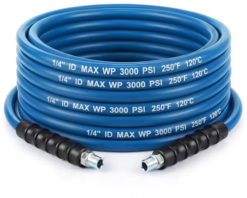 Innconee 1/4 X 50' Blue Carpet Cleaning Solution Hose 3000 PSI MPT High Pressure Solution Line for Carpet Extractors 250 Degree Heated Water Hose for Commercial Cleaner
