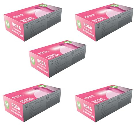 Rosa Pink Nitrile Gloves – Powder-Free, Latex-Free, Disposable, Micro-Textured Grip, Ambidextrous – Ideal for Medical, Food, Beauty & Salon Use (100 pcs) (5, Medium)