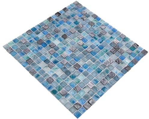 Mosaik Fliese Transluzent grünblau Glasmosaik Crystal Stein Cream grünblau für WAND BAD WC DUSCHE KÜCHE, Mattengröße: 295x295 = 0,09 qm, Steingröße: 15x15x6 mm - 1 Matte