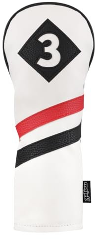 Majek retro mazze da golf, bianco rosso e nero in pelle vintage Style # 3 fairway Wood Head cover look classico