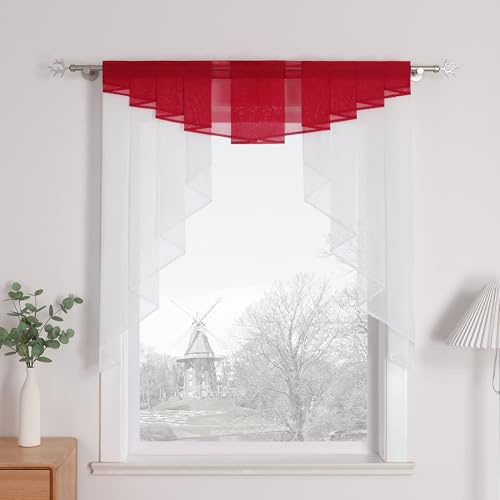 HongYa 1 Stück Raffrollo, transparent, Gardinenstange, Plissee, bunt, dreieckig, für Fenster, Wohnzimmer, Küche, Schlafzimmer, dekorativ und modern, Rot, H/L 125/120 cm