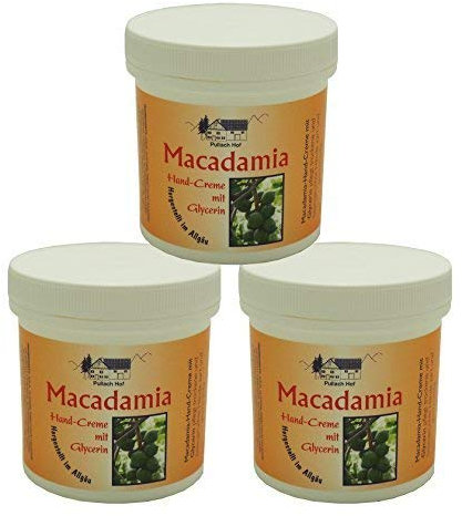 3 x 250 ml Macadamia Handcreme mit Glycerin vom Pullach Hof zur Pflege trockener und beanspruchter Hände