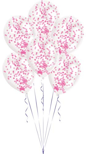 Amscan 9903279 - Latexballons mit Konfetti-Füllung, 6 Stück, Rosa, Geburtstag, Luftballon