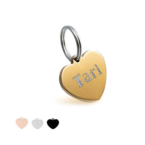 Gredstar Hundemarke mit Gravur Edelstahl ID Tag Herz Erkennungsmarke Adressanhänger (Gold,L)