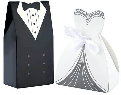 G2PLUS 100 Stück Hochzeit Süßigkeiten: Papier Schachtel Hochzeit Candy Boxen, Bräutigam & Bräute Schachtel Süßigkeiten Bonbons Hochzeitskasten für Hochzeitsanlässe