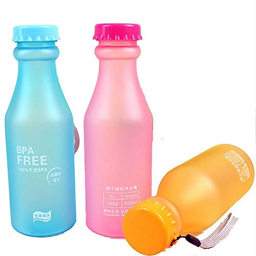OnePine 3 pezzi Bottiglia d'acqua sportiva 550ml senza BPA, Riutilizzabile Plastica bottiglie acqua per Palestra,Cycling, Viaggi, Bambini (Rosa+Blu+Arancione)