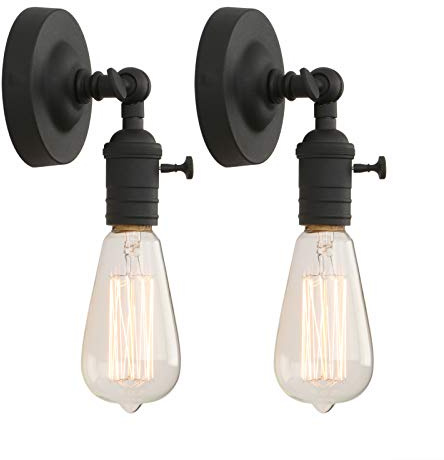 Phansthy 2x Vintage Wandleuchte Wandlampe Wandbeleuchtung Industrie Wandleuchten Loft-Wandbeleuchte Küchenwandleuchte Spiegeleuchte Badezimmerleuchte (Schwarz Farbe)