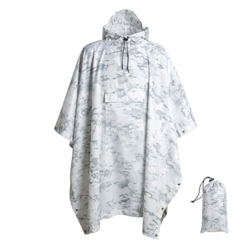 Koyheng Leichte Camo Regen Poncho Multifunktionale Military wasserdichte Kapuzen-Regenmantel für Ourdoor Jagd Angeln