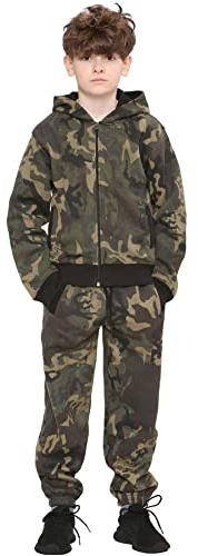 A2Z 4 Kids Youth Two Piece Athleisure Clothing - T.S Plain Camo Green 5-6