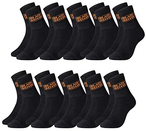 Black+Decker Calzini da uomo Heavy Fabric Crew, confezione da 10 pezzi, unisex Work Sport, calzini da lavoro, 39-42, 43-46, 47-49, 50-52, cotone rinforzato, nero e grigio, nero, 39-42