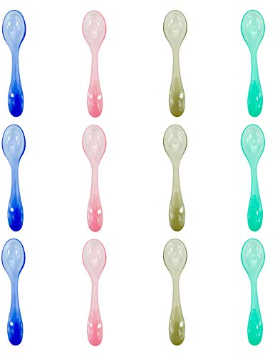 Helmecke & Hoffmann Löffel aus Kunststoff mit Glitzereffekt, 12 kleine Löffel-wiederverwendbar, Eislöffel, Joghurtlöffel