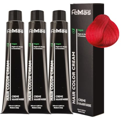FemMas Haarfarbe Pure & Mix 3x Rot I Creme Haarfarbe mit Arganöl, Keratin & Ceramiden I Als dauerhafte Haarfärbung oder Tönung für strahlende, haltbare Farbergebnisse I 100 ml
