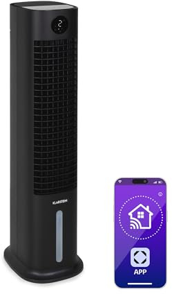 Klarstein Rafraichisseur d'Air Mobile 5 en 1, Refroidisseur d'Air par Evaporation, Humidificateur, Ventilateur, Ioniseur, Climatiseur Mobile Sans Évacuation, APP, Mode Nuit, 80W, Débit d'Air 462m³/h