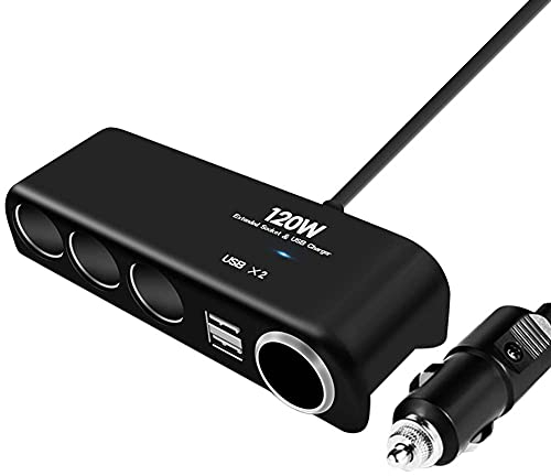 Auto Zigarettenanzünder Adapter, Asudaro 120W 12-24V KFZ Zigarettenanzünder Verteiler 4 Fach Auto Ladegerät Adapter Dual-USB KFZ Steckdose Kfz-Handyladegerät Adapter für LKW Auto Wohnmobil,schwarz