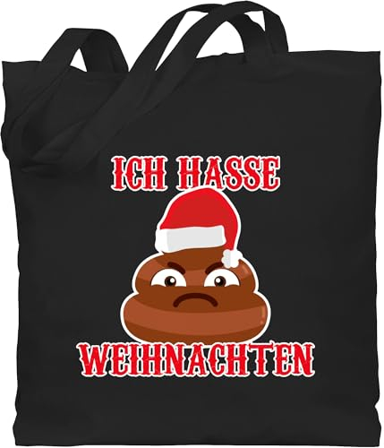Baumwolltasche - Geschenke Christmas Bekleidung - Ich hasse Weihnachten - Poop - Unisize - Schwarz - jutebeutel gross weihnachtlich weihnachtsmotiv stofftasche weihnachtliche einkaufstasche