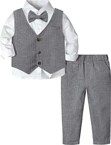 mintgreen Camisa Manga Larga Bebé Niño Esmoquin con Chaleco, Gris Oscuro, 2-3 años, 100