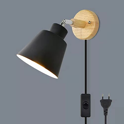 LZGS Go Swing Bands Wandlampe mit Schalter Macaron E27 Lampentyp Zugschnurschalter Wandleuchte Holz Nachttischlampe für Wohn- Und Schlafzimmer (Schwarz 2)