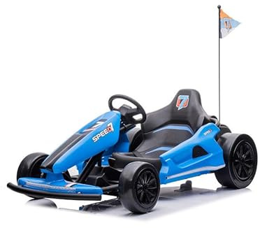 Elbil för barn, e-gokart med 24 V och driftfunktion 2 x 12 V7 A (24 V7 A) batteri och 2 motorer – blå (blå)