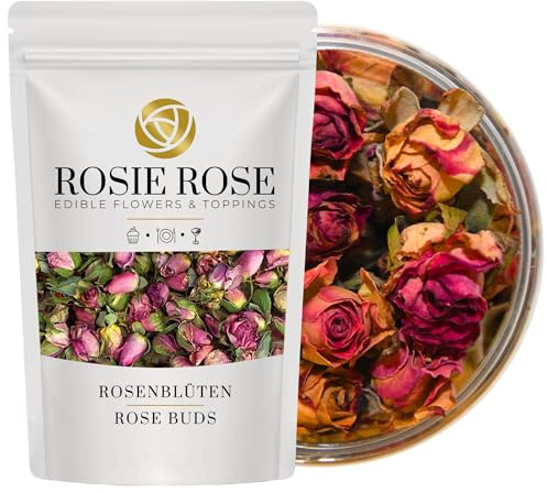 ROSIE ROSE - Essbare Blüten Rosenblüten Vintage Rose (50g) - Getrocknete Blumen Essbar für Tortendeko & Blütenmix - Premium Edible Flowers, Rosenblätter, Blütentee & Essbare Blumen für Torte Deko