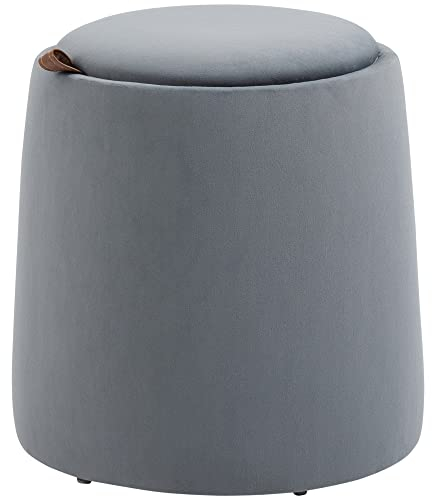 HOMCOM Sitzhocker mit Stauraum 2-in-1 Hocker mit Deckel, Runder Fußhocker Ottomane Polsterhocker mit Samtoptik Beistelltisch für Wohnzimmer Schlafzimmer Ø44 x 47,5 cm Grau