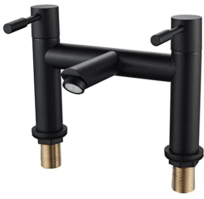 Luckyhome Bath Mixer Tap,Bathroom Double Lever Bath Tub Filler Mixer Tap Solid Brass Fitting（Black）