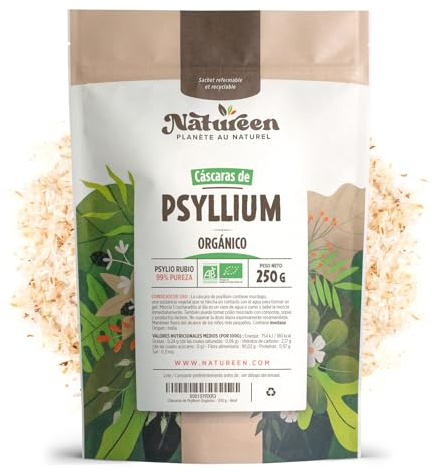 Cáscara de Psyllium Orgánico 250 g - 99% Pureza - Fuente de fibra - Desintoxicación - Digestión