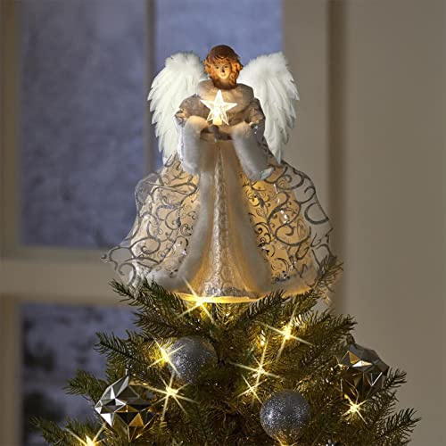 dewdat Ange Sapin De Noel Lumineux, d'arbre De Noël en Forme d'ange, Pendentif d'ange en Forme d'ange Délicat, Sommet d'arbre d'ange Éclairé Blanc – Décoration De Sommet d'arbre De Noël 30 Cm