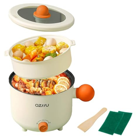 Tuzsocr Electric Hot Pot with Steamer,1.8L Nonstick Frying Pan for Sauté,Multi-Functional Mini Stock Pot,Rapid Noodles Cooker for Dorm,Portable Travel Cooker,for Ramen Noodles/Pasta/Oatmeal (Style 4)