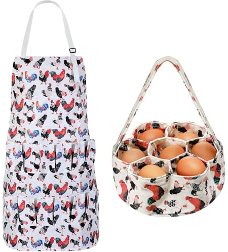 Cutecrop Eiersammelkorb mit 7 Beuteln, Hühnereisammelkorb und Eierschürze, Ganzkörper-Eierhalter, Schürze mit 14 tiefen Taschen für den Transport von Hühnern, Enten, Gans, frischen Eiern, Wie