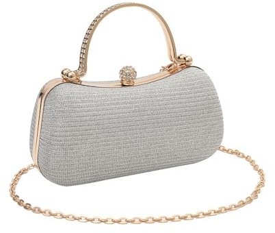 RPAEOY Bolso Mujer Fiesta Elegante Cadena Vintage Embrague Crossbody Monedero Noche Novia Boda Cóctel Baile Fiesta Plateado