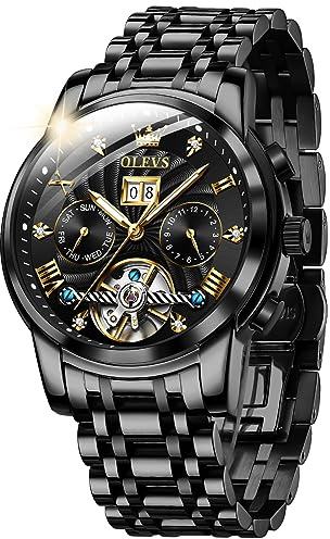 OLEVS Hommes Montre Squelette MéCanique Automatique éTanche à Remontage Automatique en Acier Inoxydable Lumineux Tourbillon Montres De Luxe
