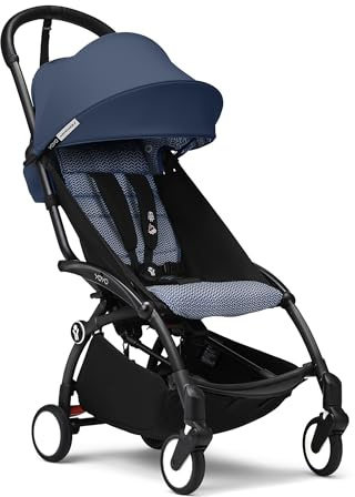 Stokke YOYO3 Kinderwagen ab 6 Monaten - Inklusive schwarzem Rahmen, Air France Blue Sitzkissen + Verdeck - Blitzschnell ein- und ausklappbar - Leicht & kompakt - Handgepäck-kompatibel